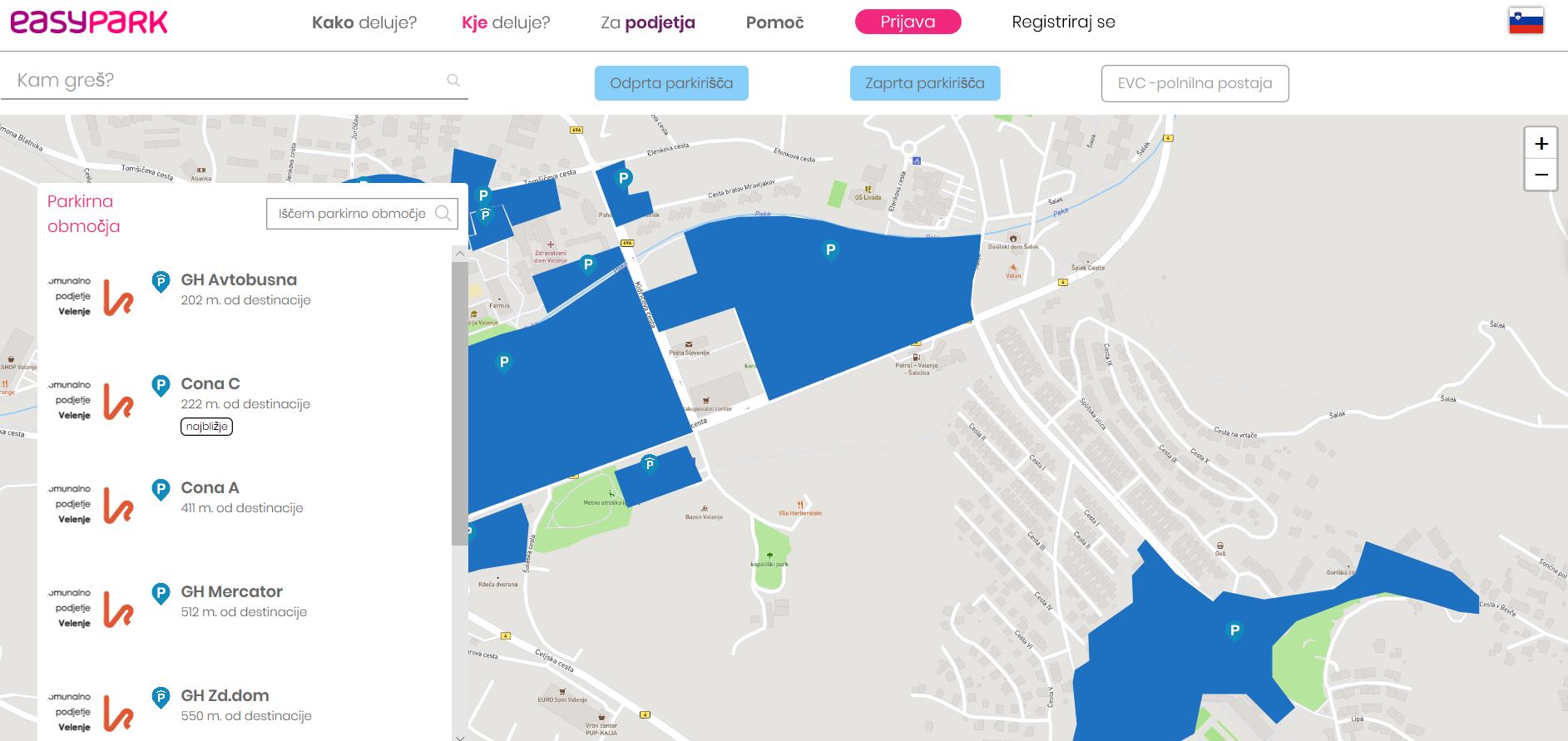 Parkirni prostori MC v Velenju EasyPark