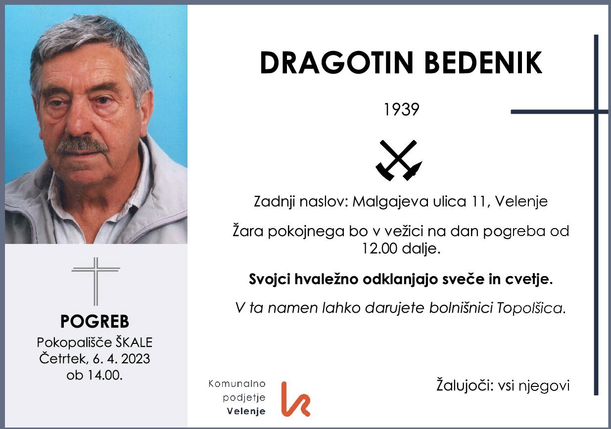OsmrtnicaBedenikDragotin1939 pogreb četrtek, 6. 4. 2023 ob 14.00 Škale