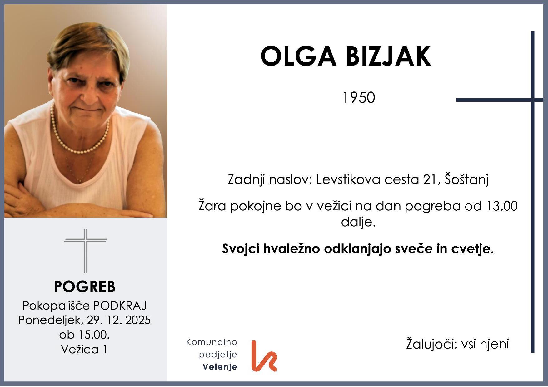 OsmrtnicaBizjakOlga1950pogreb ponedeljek 29.12.2025 ob 15.00 Podkraj