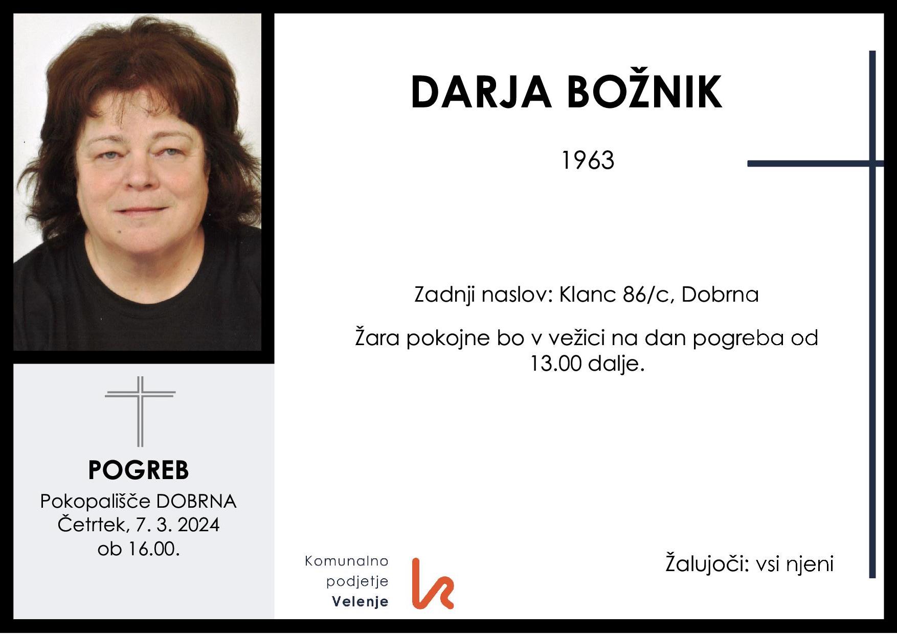 OsmrtnicaBožnikDarja1963 pogreb četrtek 7.3.2024 