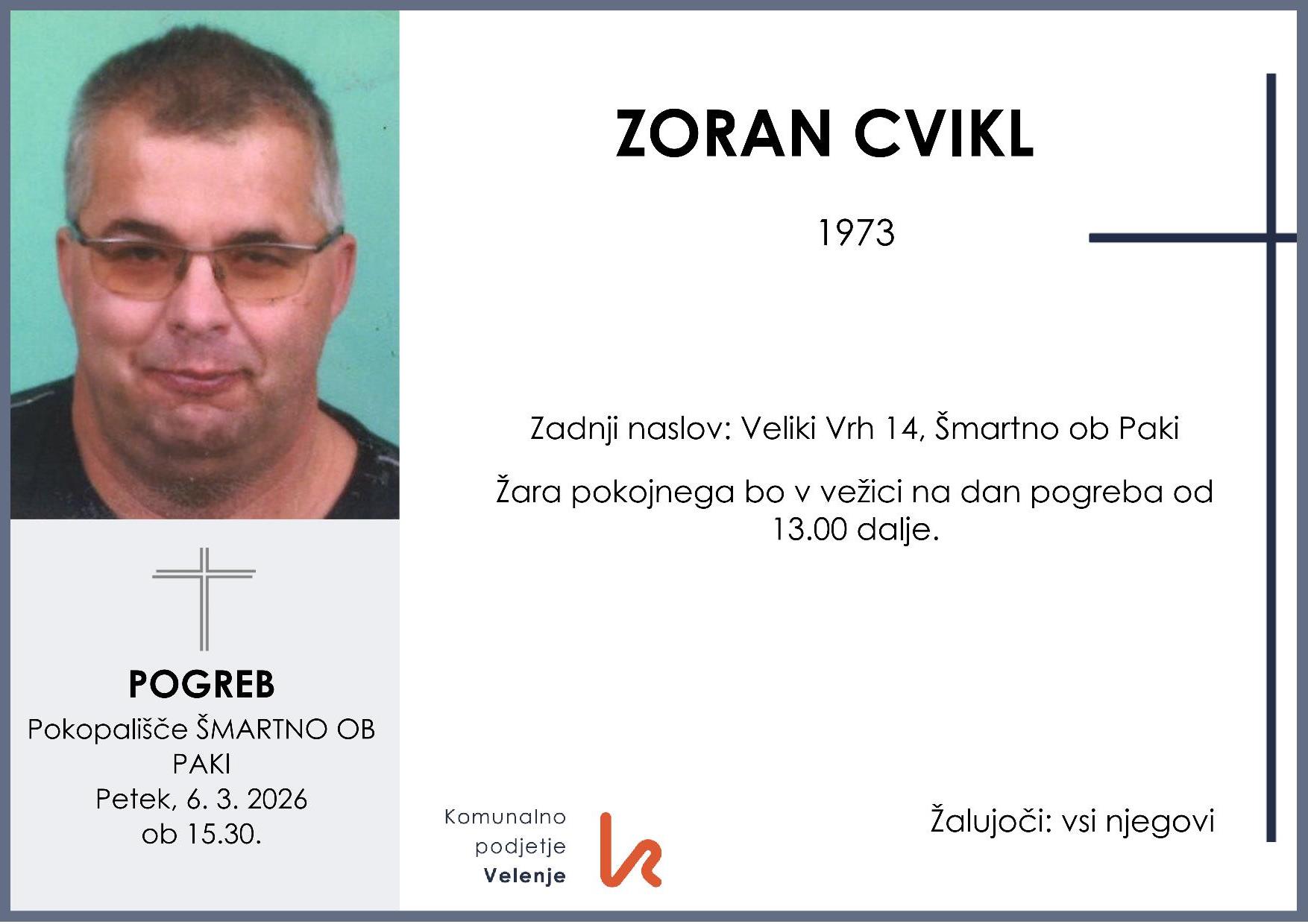 OsmrtnicaCviklZoran1973 pogreb petek 6.3.2026 ob 15.30 Šmartno ob Paki