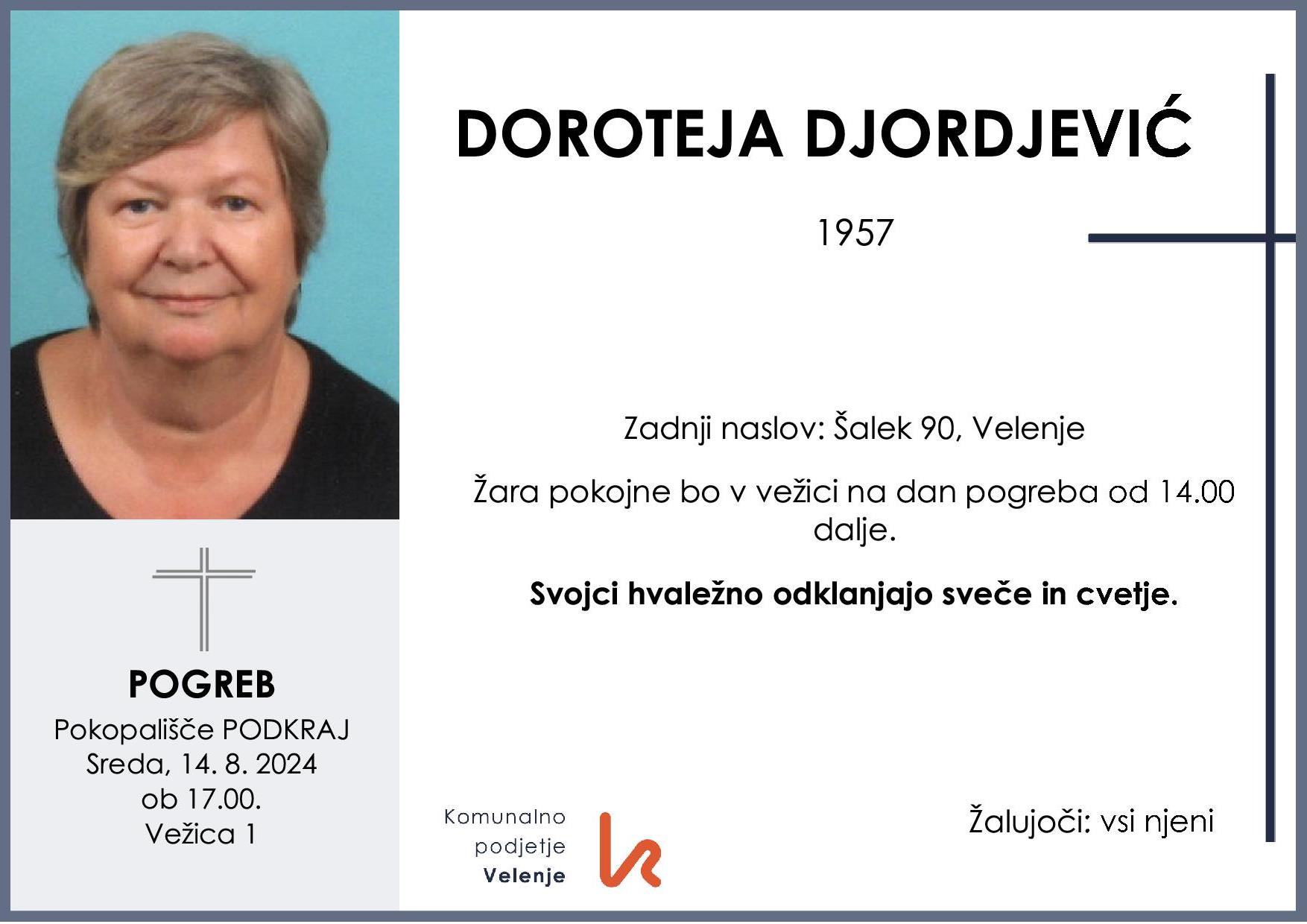 OsmrtnicaDjordjevićDoroteja1957pogreb sreda 14.8.2024 ob 17.00 Podkraj