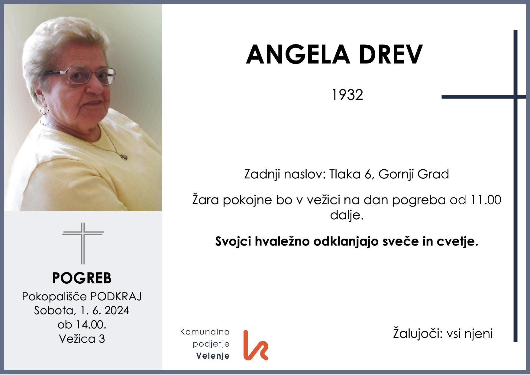 OsmrtnicaDrevAngela1932 pogreb sobota 1.6.2024 ob 14.00 Podkraj
