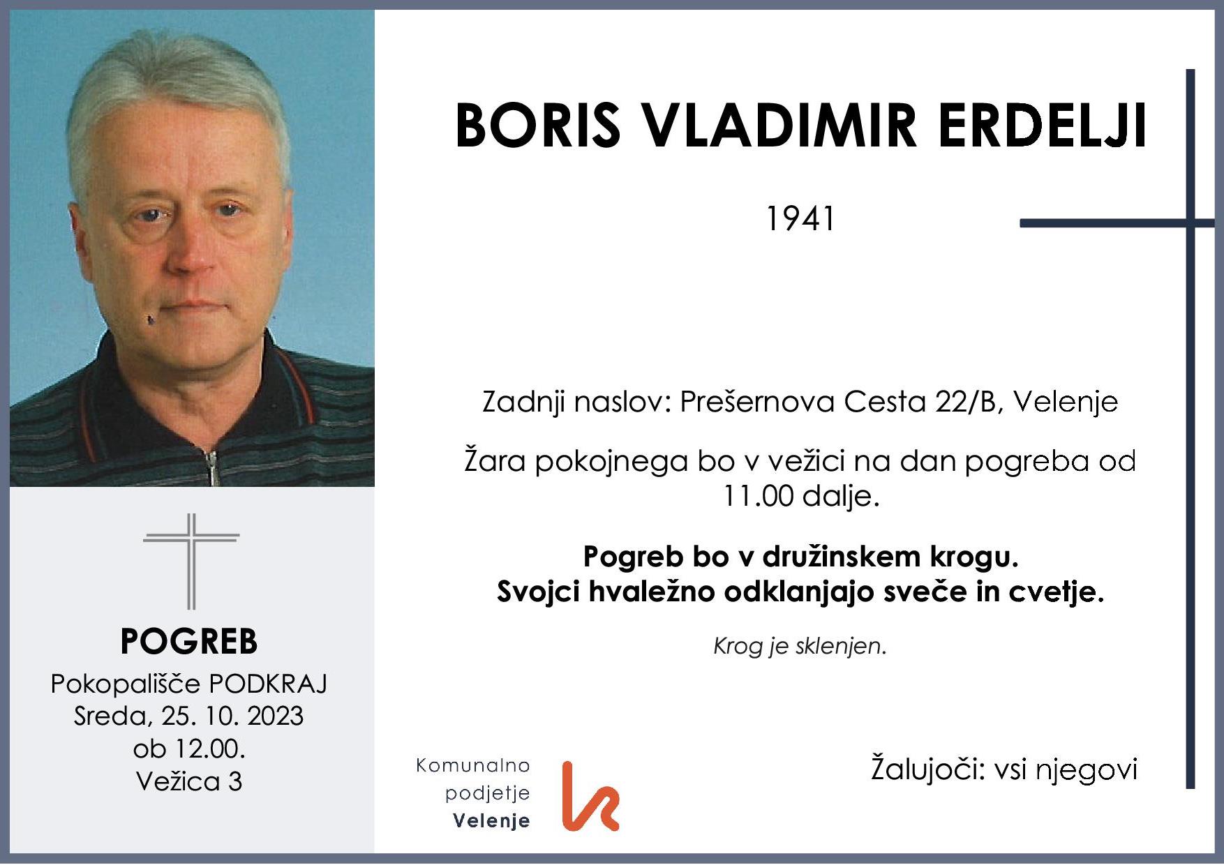 OsmrtnicaErdeljiBorisVladimir1941 pogreb sreda 25.10.2023 ob 12.00 Podkraj