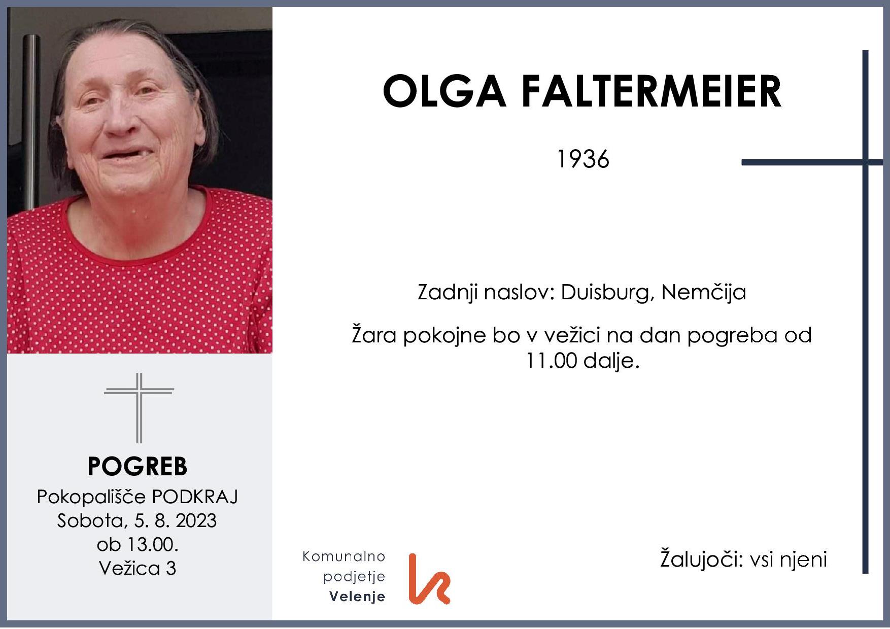 OsmrtnicaFaltermeierOlga1936 pogreb sobota 5.8.2023 ob 13.00 Podkraj