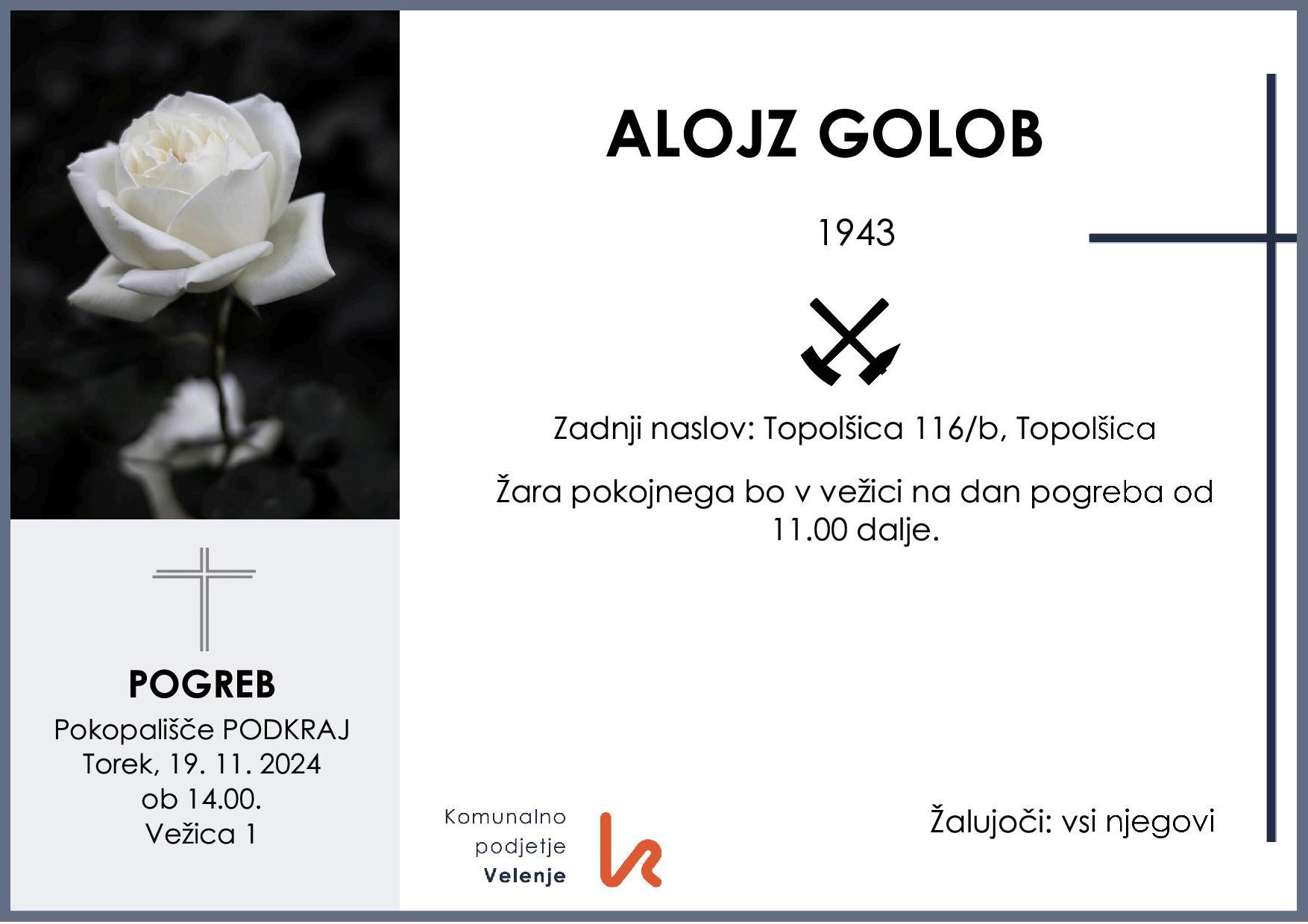 OsmrtnicaGolobAlojz1943pogreb torek, 19.11.2024 ob 14.00 Podkraj