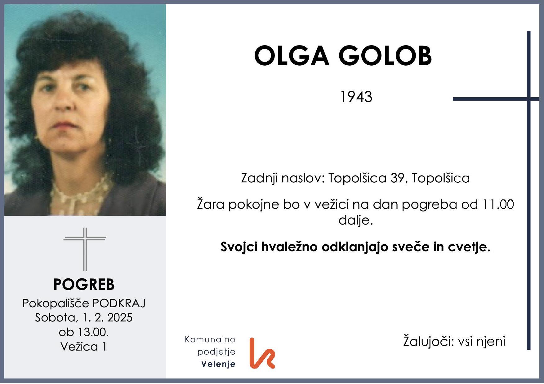 OsmrtnicaGolobOlga1943 pogreb sobota 1.2.2025 ob 13.00 Podkraj