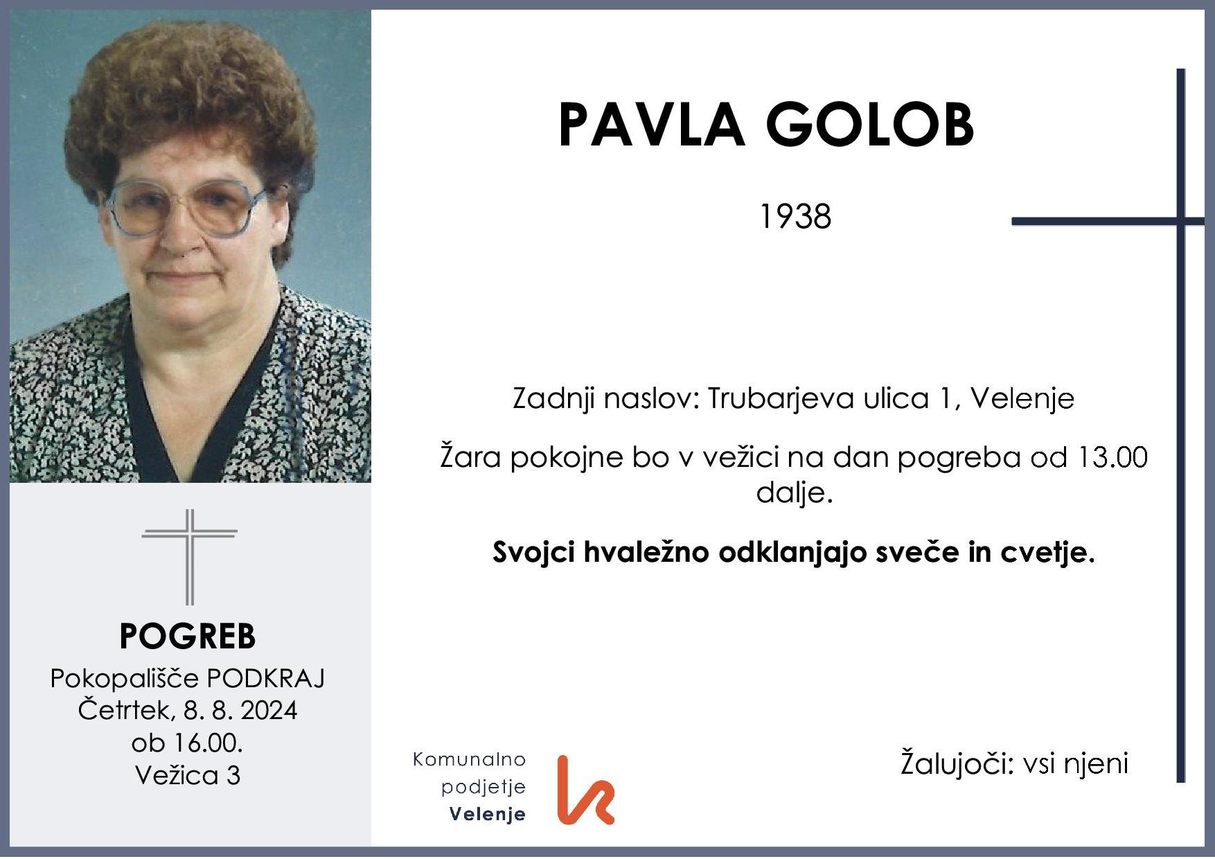 OsmrtnicaGolobPavla1938pogreb četrtek 8.8.2024 ob 16.00 Podkraj