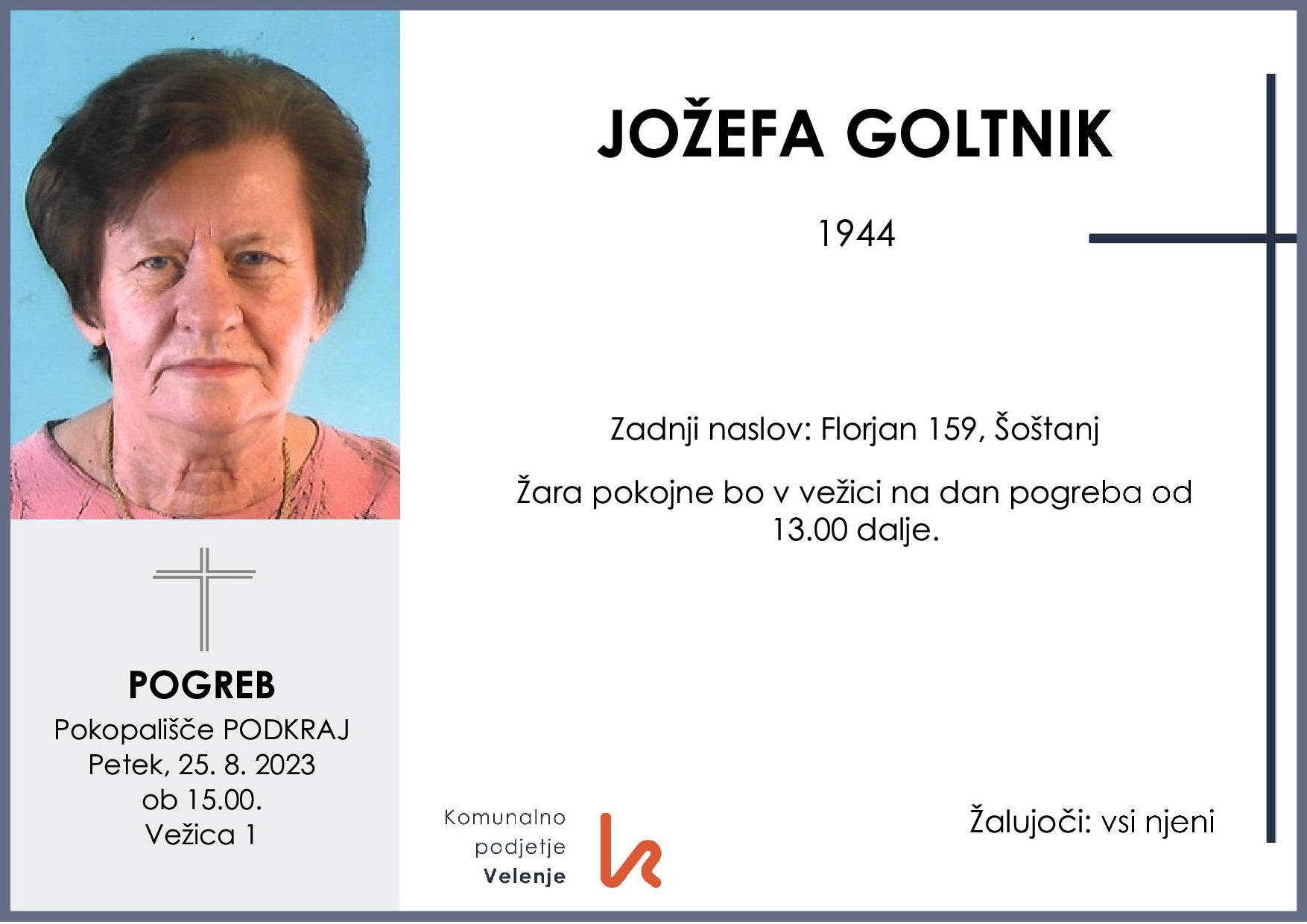 OsmrtnicaGoltnikJožefa1944 pogreb petek 25.8.2023 ob 15.00 Podkraj