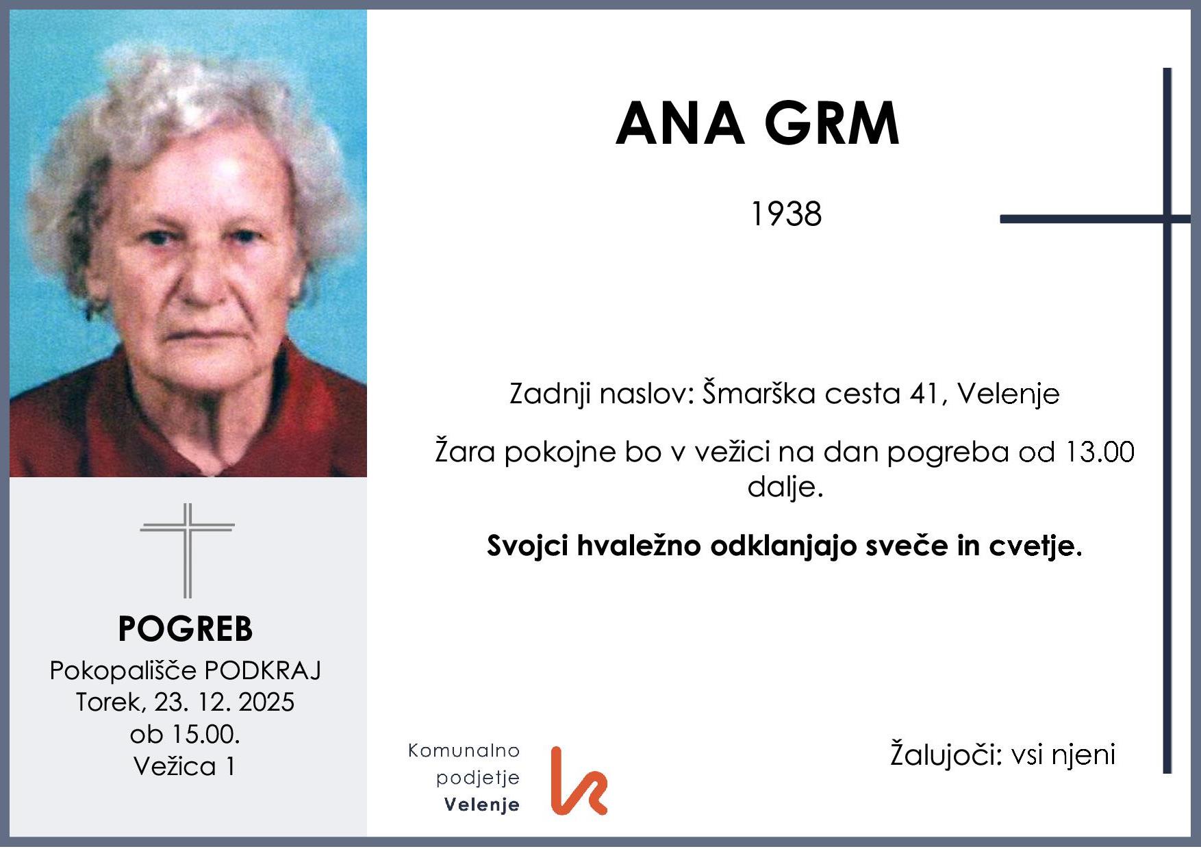 OsmrtnicaGrmAna1938pogreb torek 23.12.2025 ob 15.00 Podkraj