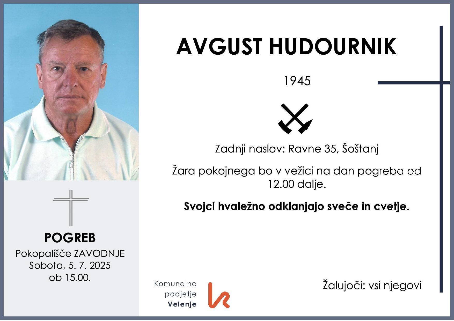 OsmrtnicaHudournikAvgust1945pogreb sobota 5.7.2025 ob 15.00 Zavodnje
