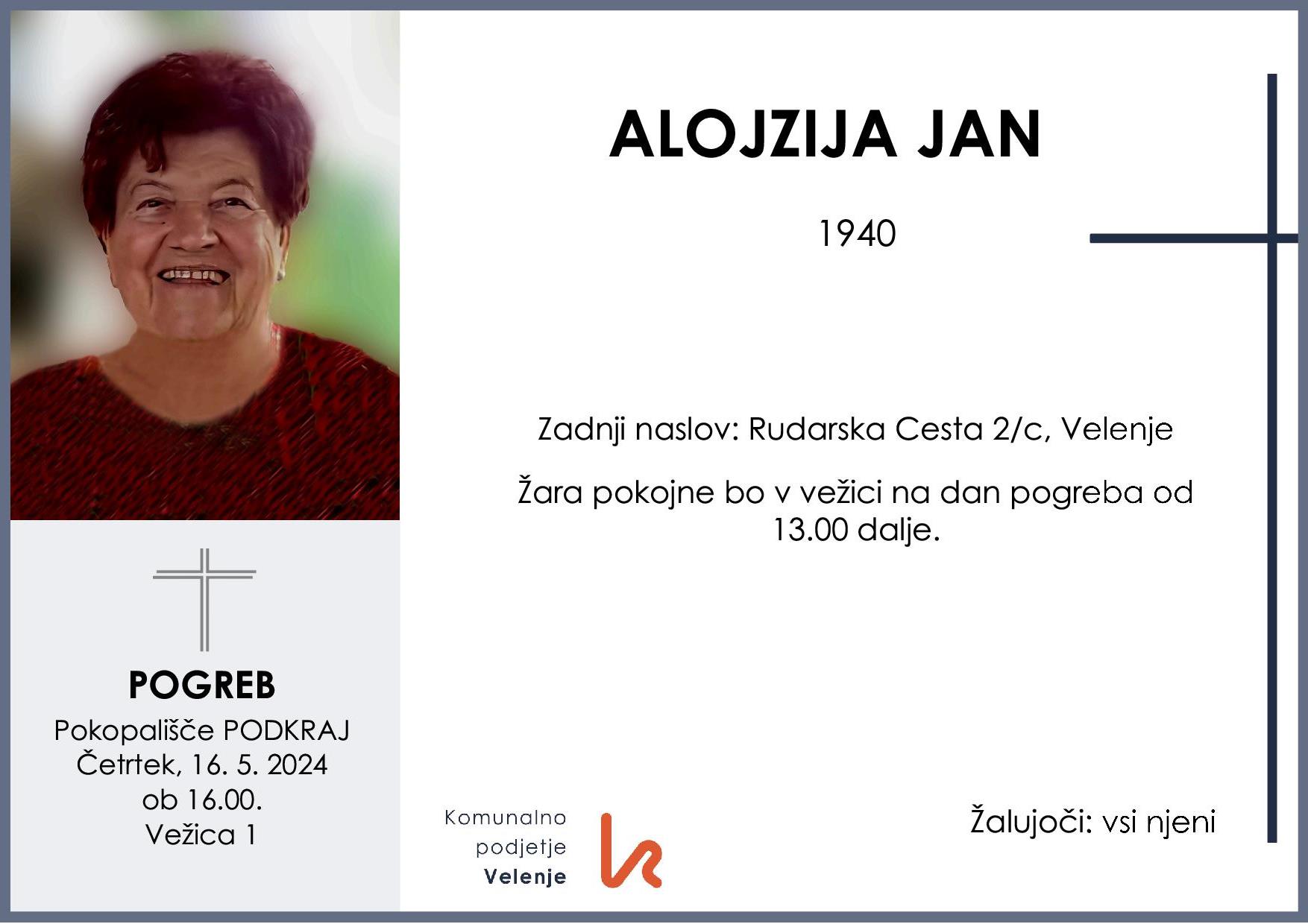 OsmrtnicaJanAlojzija1940 pogreb četrtek 16.5.2024 ob 16.00 Podkraj