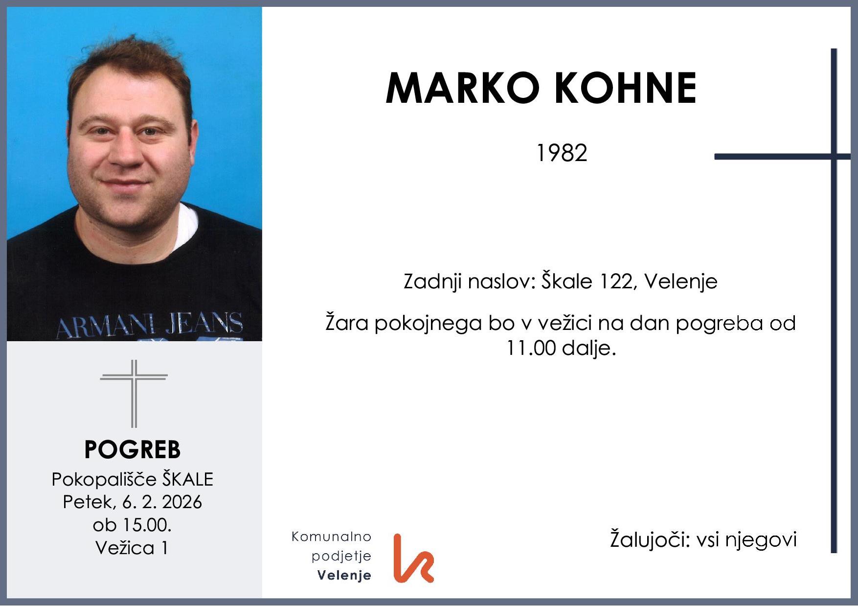 OsmrtnicaKohneMarko1982pogreb petek 6.2.2026 ob 15.00 Škale