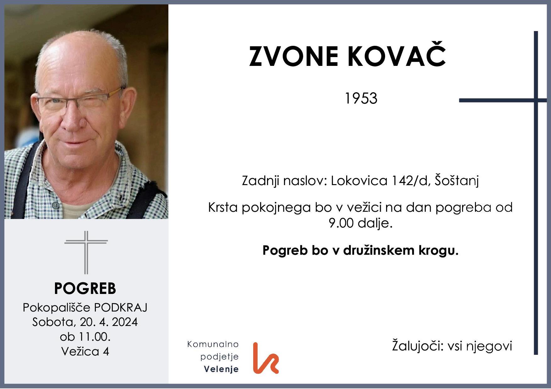 OsmrtnicaKovačAnton1953 pogreb sobota 20.4.2024 ob 11.00 Podkraj