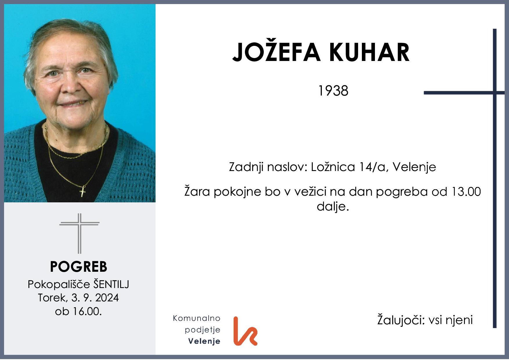 OsmrtnicaKuharJožefa1938 pogreb torek 3.9.2024 ob 16.00 Šentilj