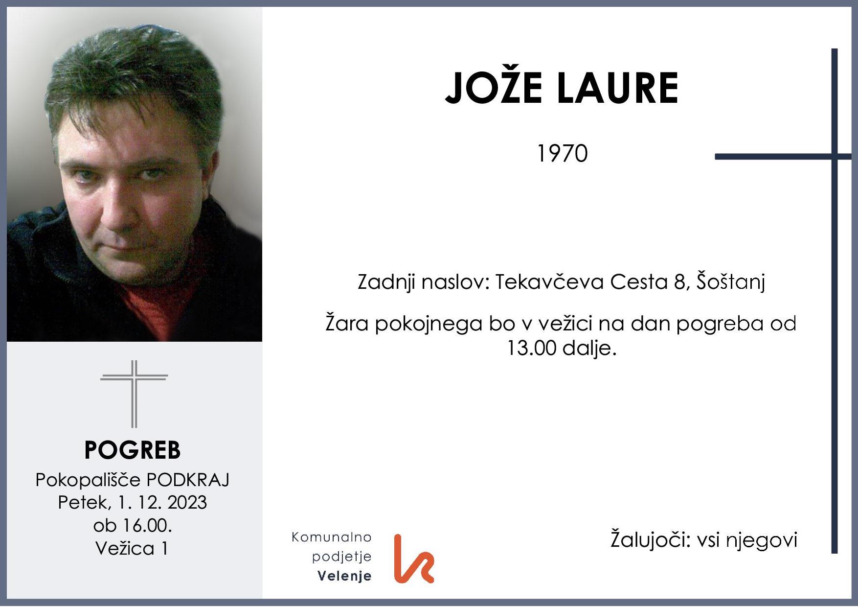 OsmrtnicaLaureJože1970 pogreb petek 1.12.2023 ob 16.00 Podkraj