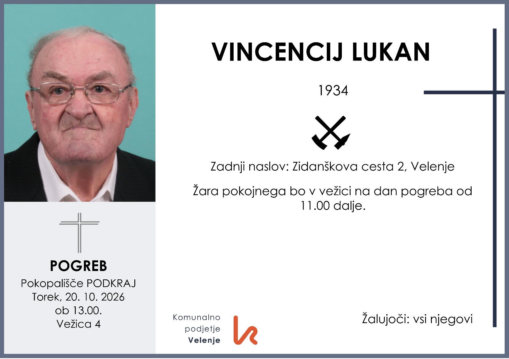 OsmrtnicaLukanVincencij1934 pogreb torek 20.10.2026 ob 13.00 Podkraj
