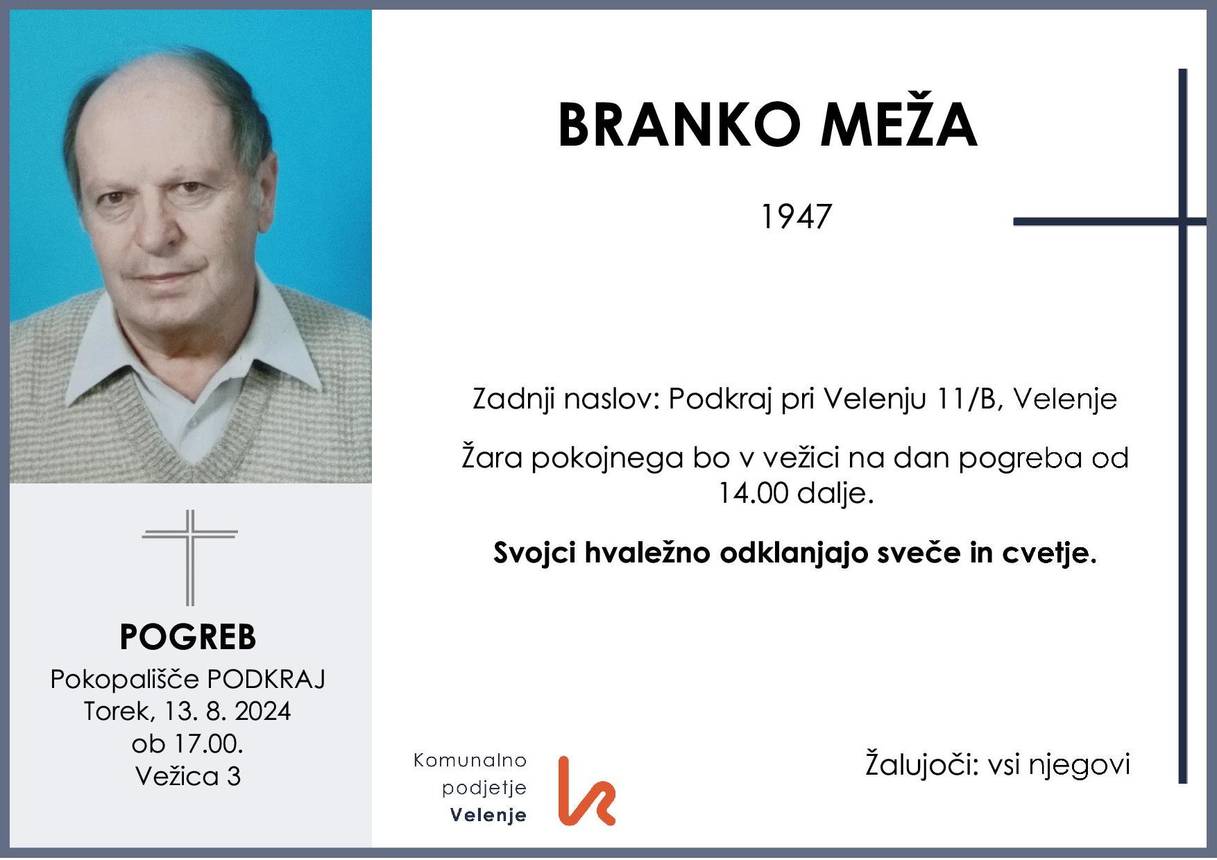OsmrtnicaMežaBranko1947pogreb torek 13.8.2024 ob 17.00 Podkraj