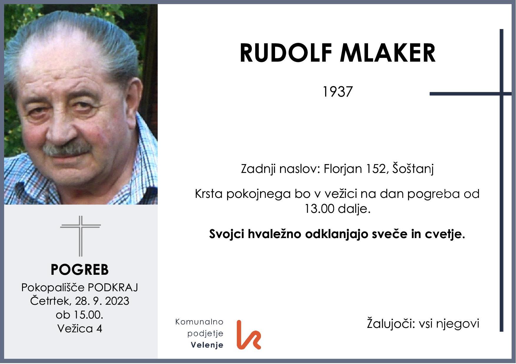 OsmrtnicaMlakerRudolf1937 pogreb četrtek 28.9.2023 ob 15.00 Podkraj