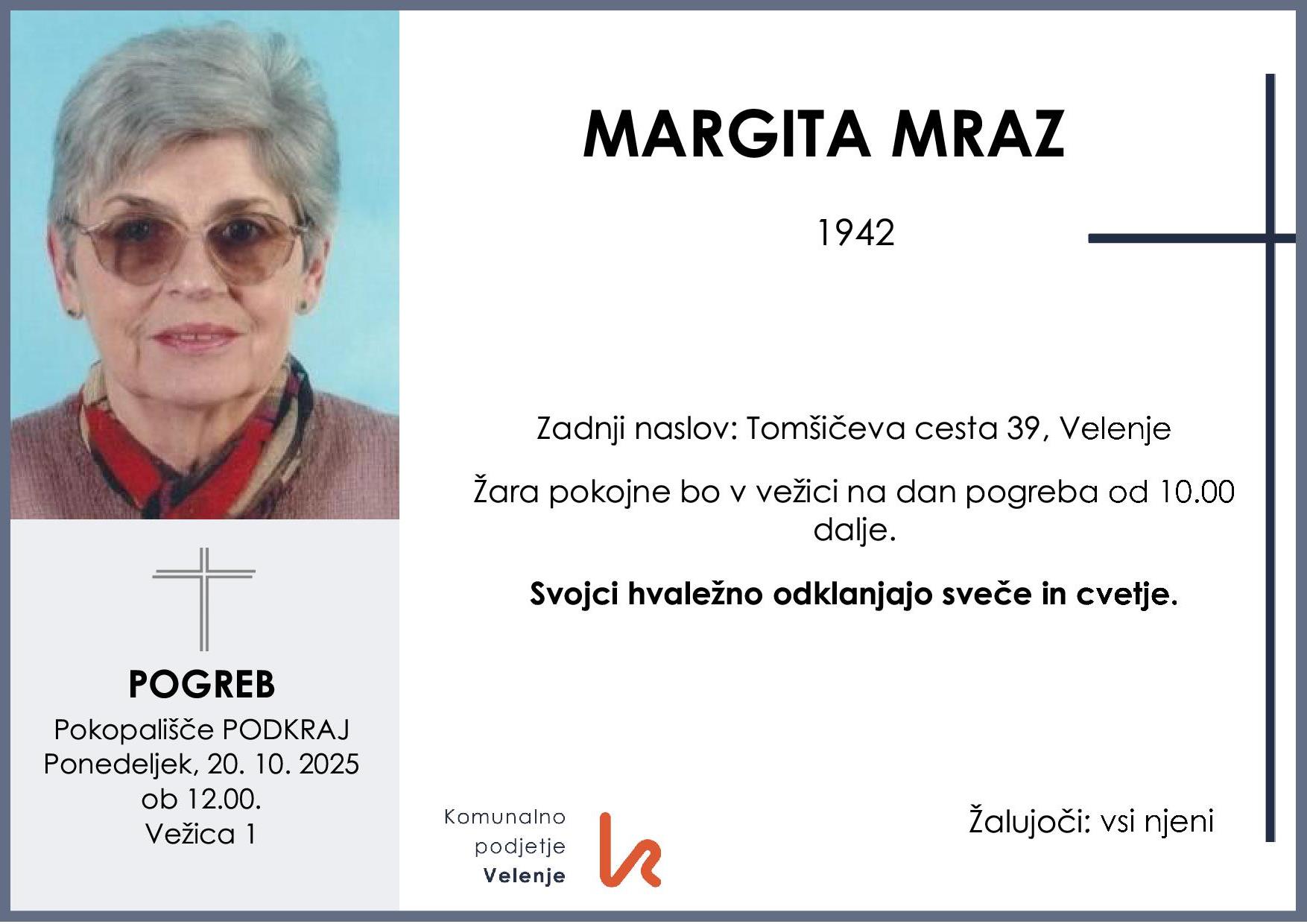 OsmrtnicaMrazMargita1942pogreb ponedeljek 20.10.2025 ob 12.00 Podkraj