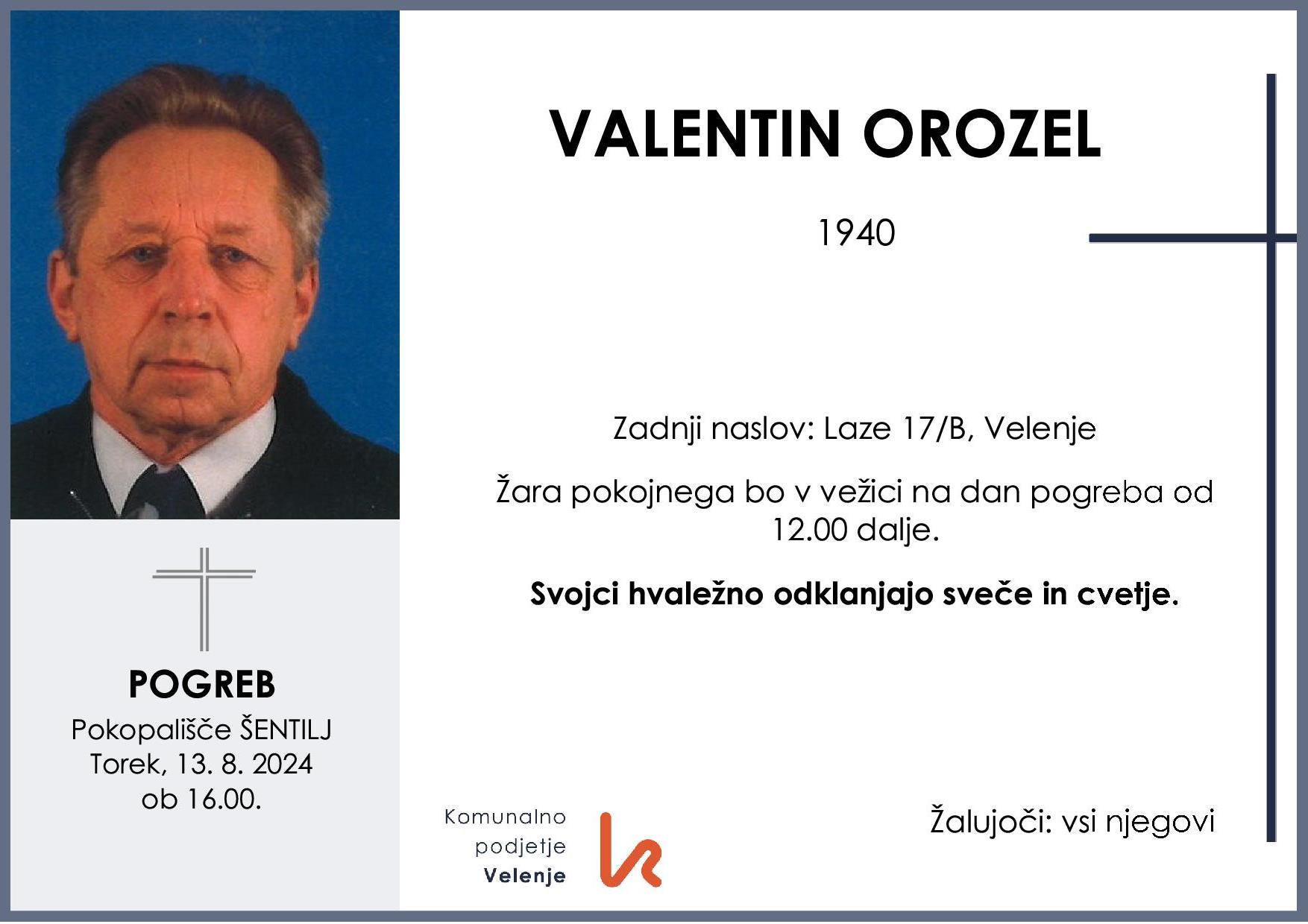 OsmrtnicaOrozelValentin1940pogreb torek 13.8.2024 ob 16.00 Šentilj
