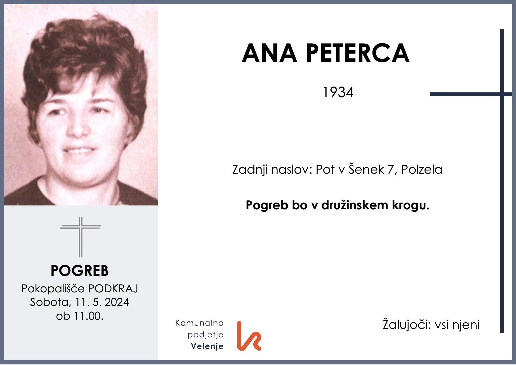 OsmrtnicaPetercaAna1934 pogreb sobota 11.5.2024 ob 11.00 Podkraj