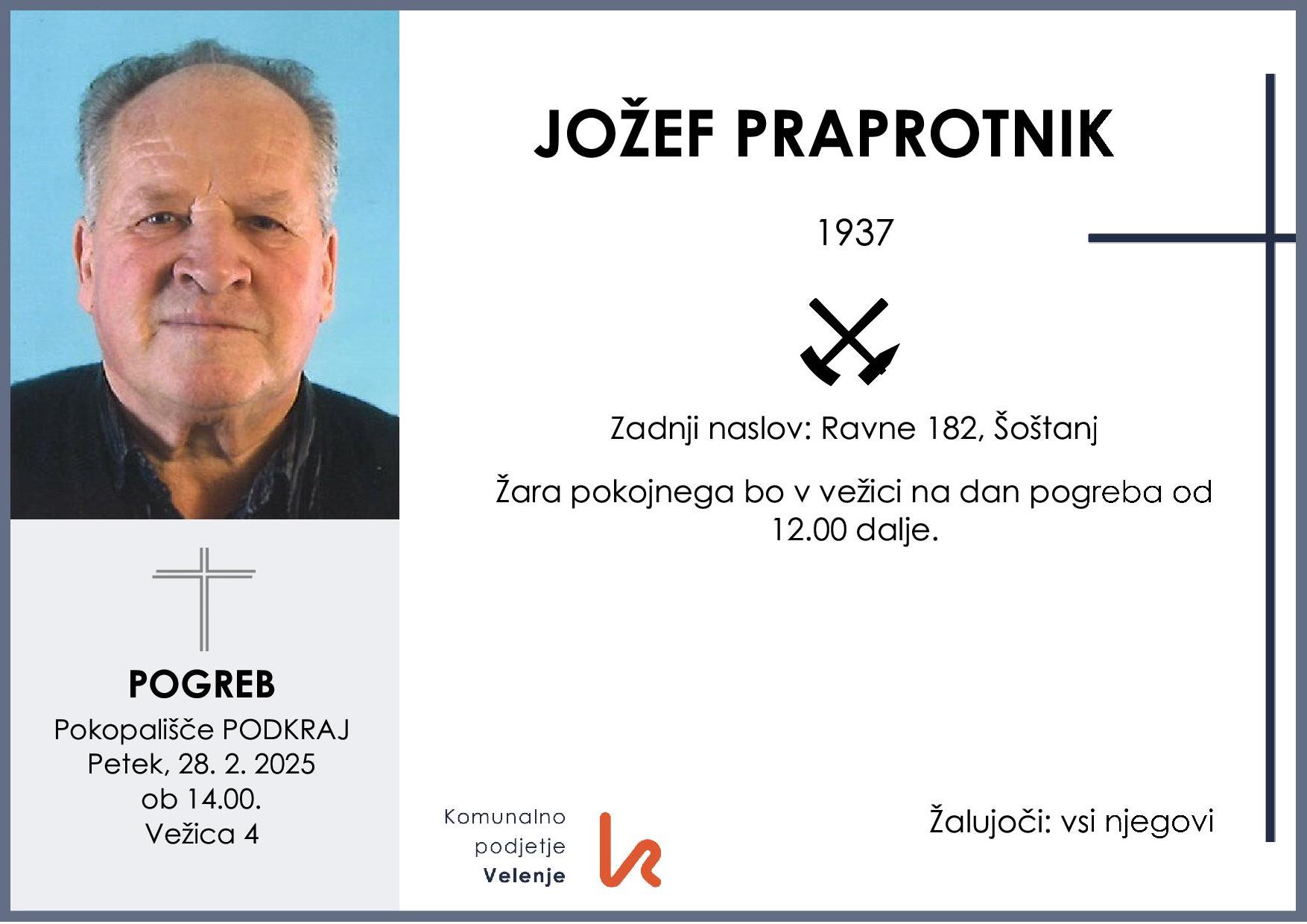 OsmrtnicaPraprotnikJožef1937 pogreb petek 28.2.2025 Podkraj