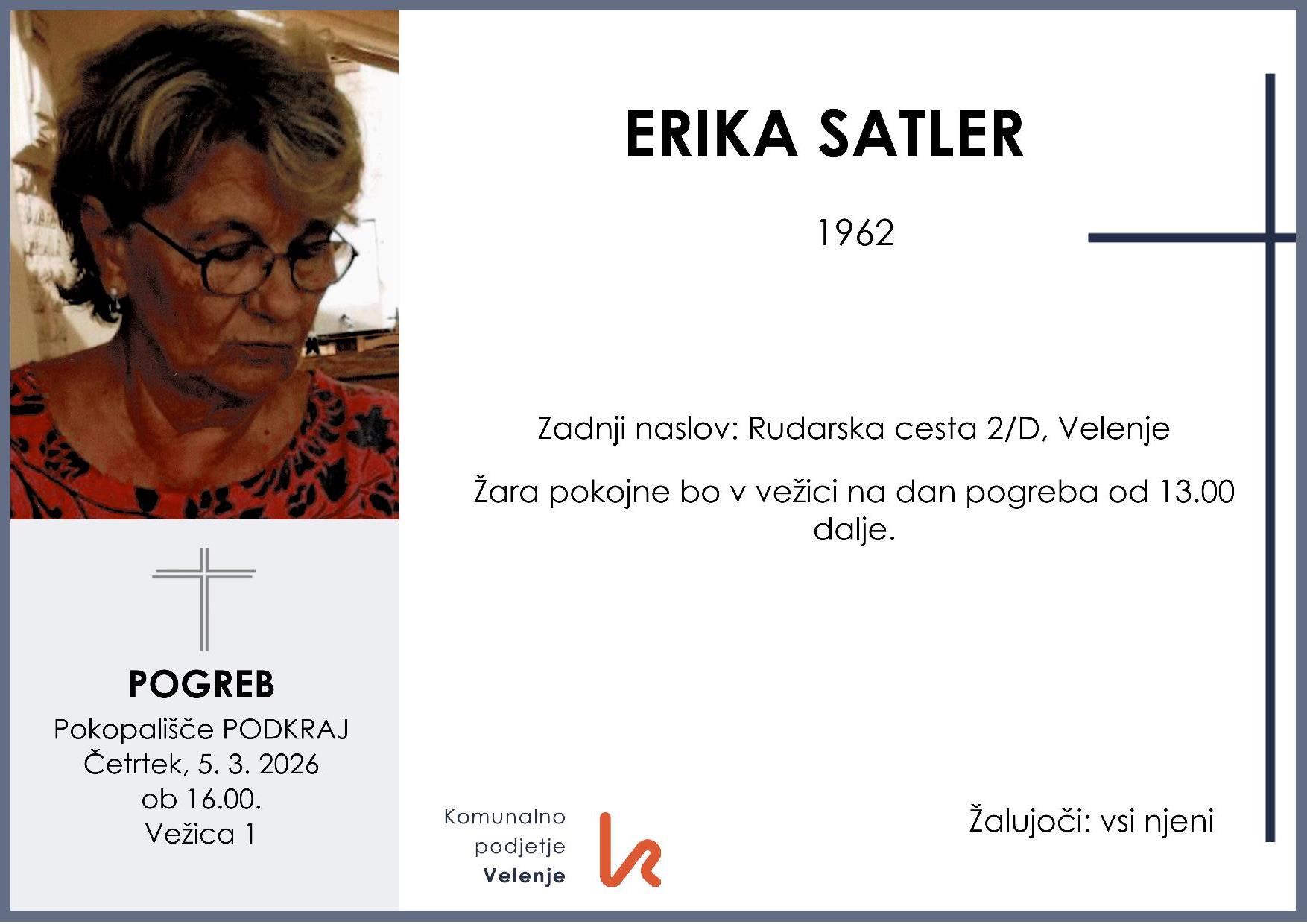 OsmrtnicaSatlerErika1962 pogreb četrtek 5.3.2026 ob 16.00 Podkraj