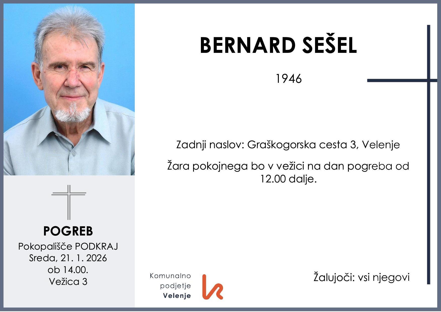OsmrtnicaSešelBernard1946pogreb sreda 21.1.2026 ob 14.00 Podkraj