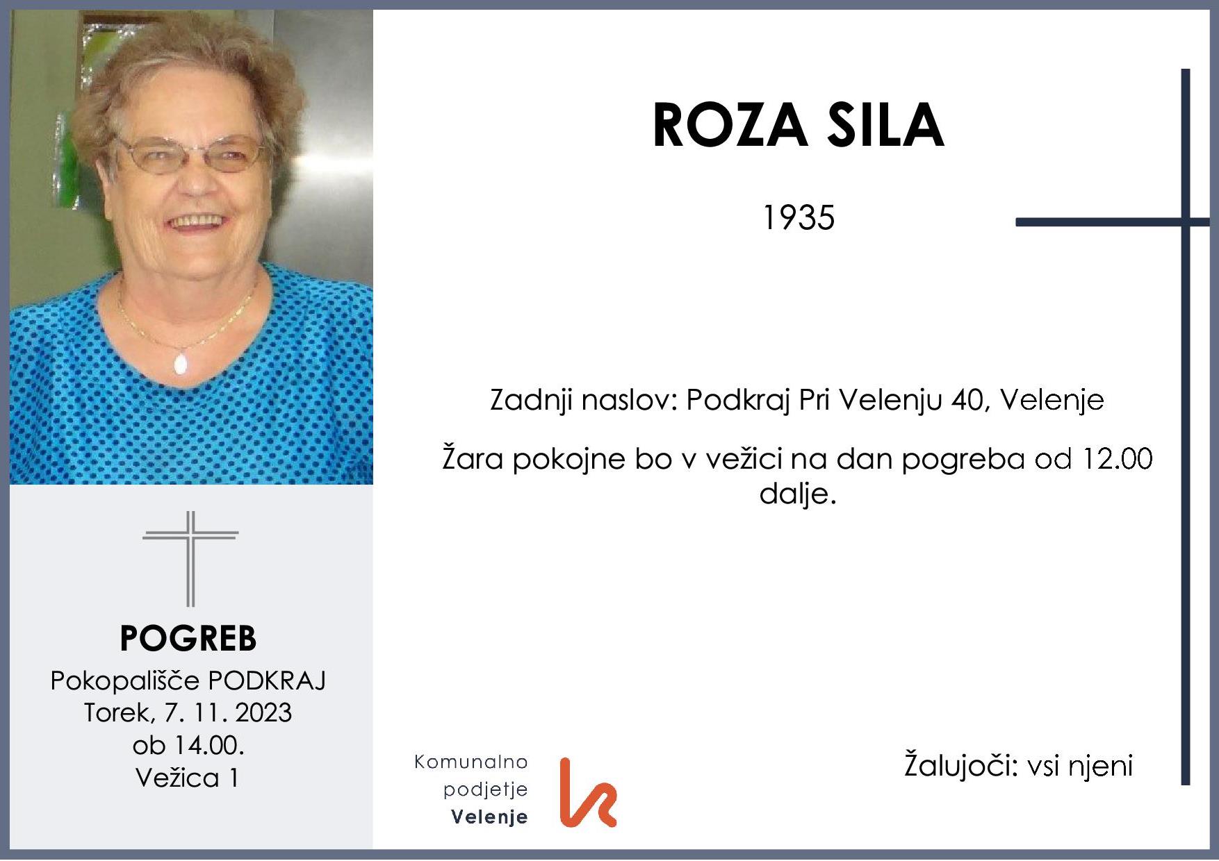 OsmrtnicaSilaRoza1935 pogreb torek 7. 11. 2023 ob 14.00 Podkraj