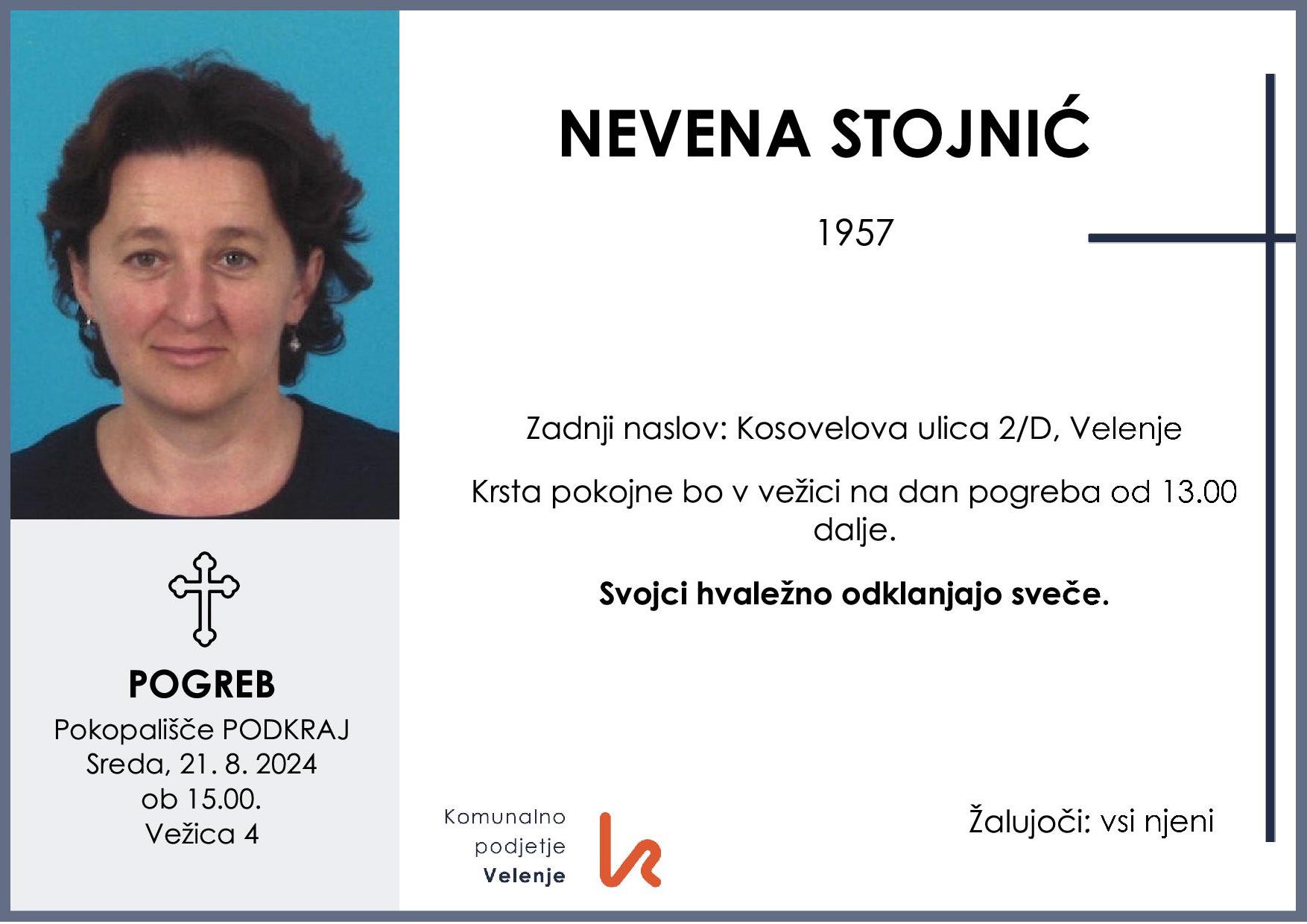 OsmrtnicaStojnićNevena1957 pogreb sreda 21.8.2024 ob 15.00 Podkraj