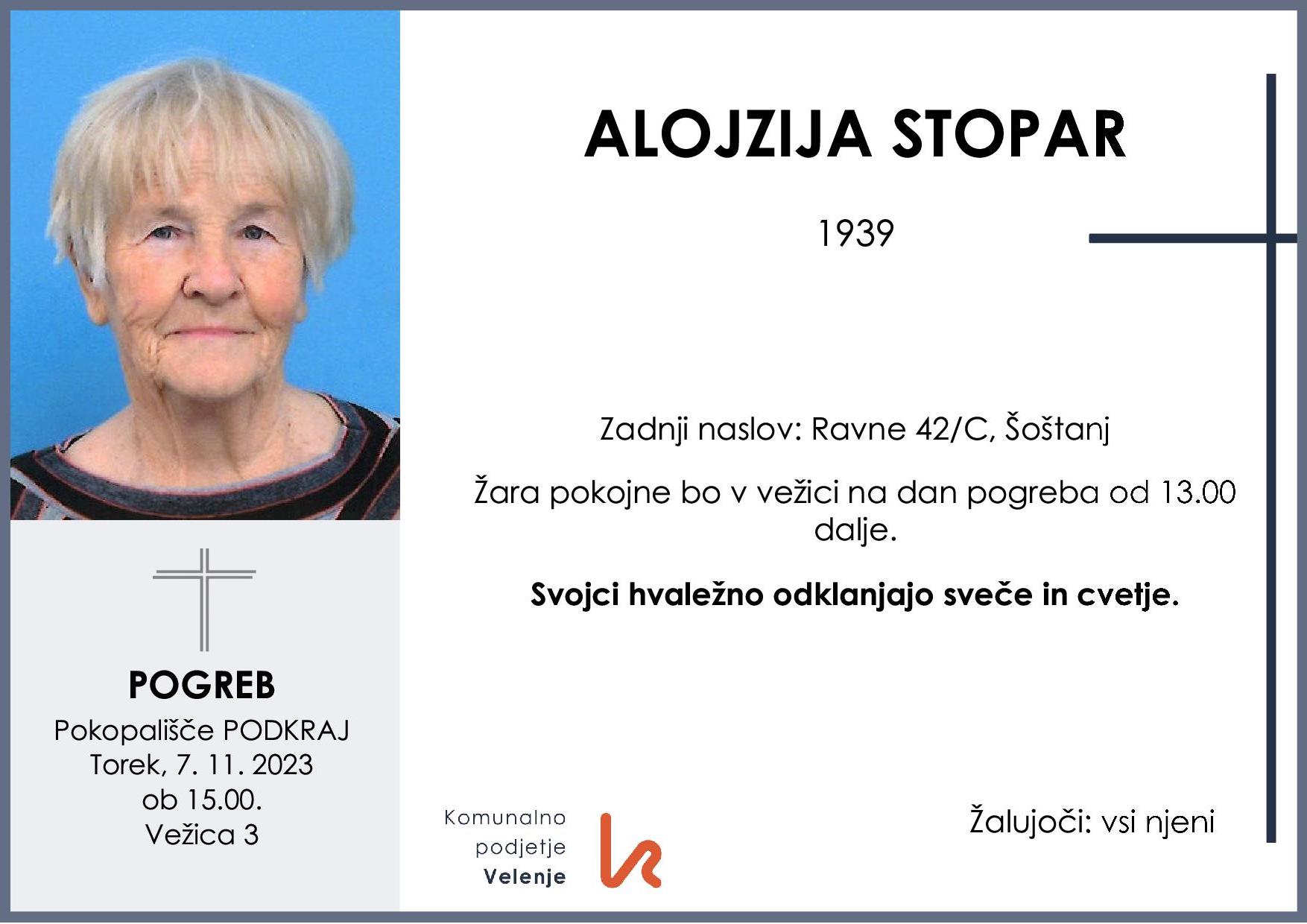 OsmrtnicaStoparAlojzija1939 pogreb torek 7.11.2023 ob 15.00 Podkraj