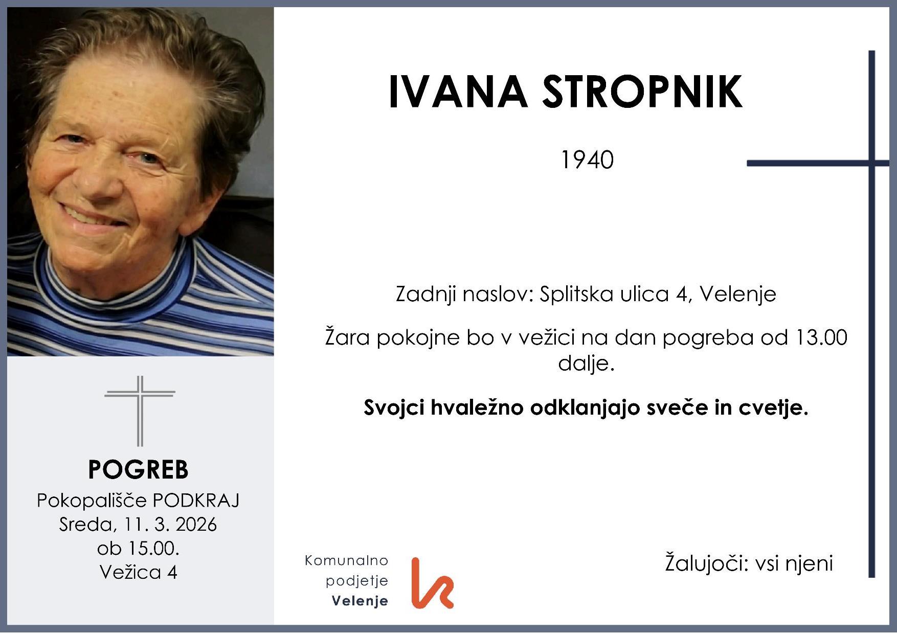 OsmrtnicaStropnikIvana1940 pogreb ponedeljek, 11.3.2026 ob 15.00 Podkraj