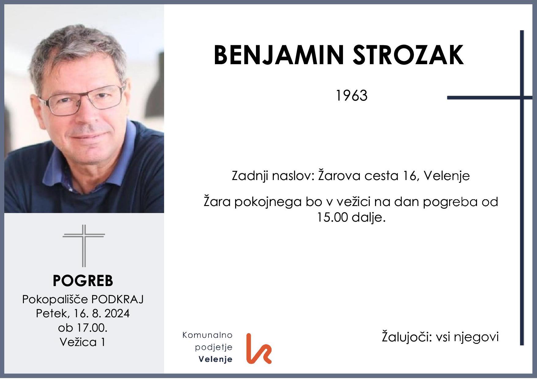 OsmrtnicaStrozakBenjamin1963 pogreb petek 16.8.2024 ob 17.00 Podkraj
