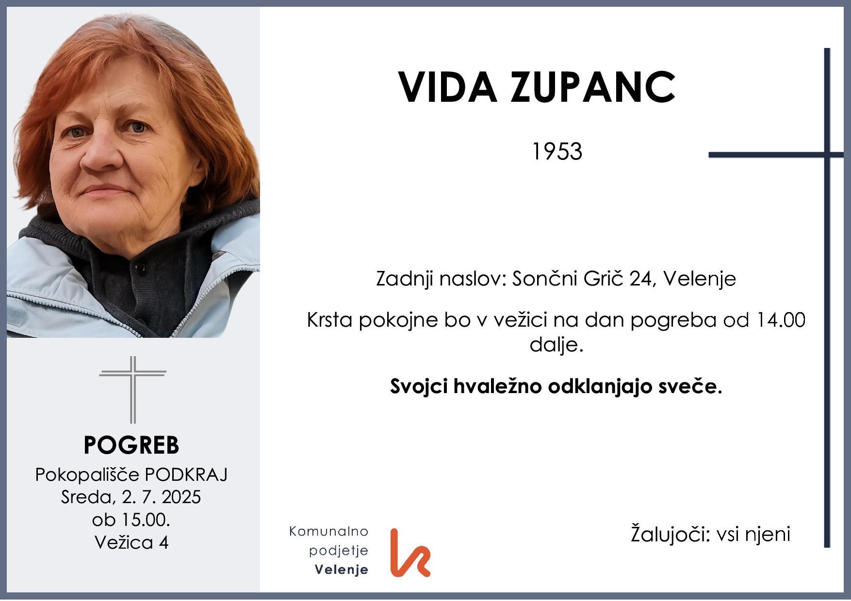 OsmrtnicaZupancVida1953pogreb sreda 2.7.2025 ob 15.00 Podkraj