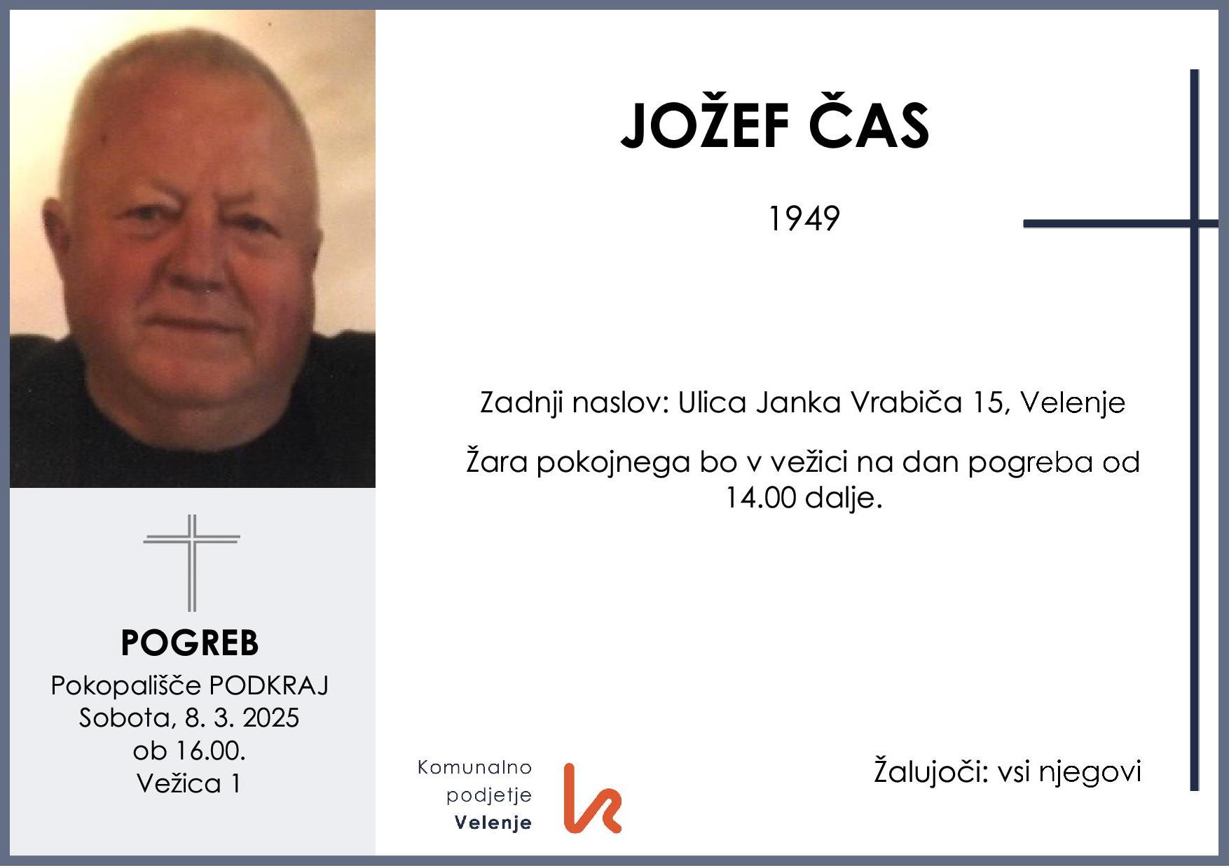 OsmrtnicaČasJožef1949 pogreb sobota 8.3.2025 ob 16.00 Podkraj