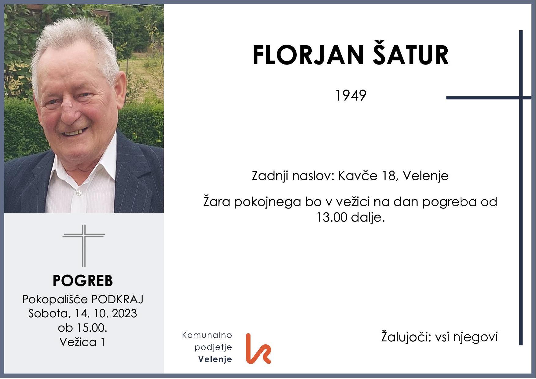 OsmrtnicaŠaturFlorjan1949 pogreb sobota 14.10.2023 ob 15.00 Podkraj